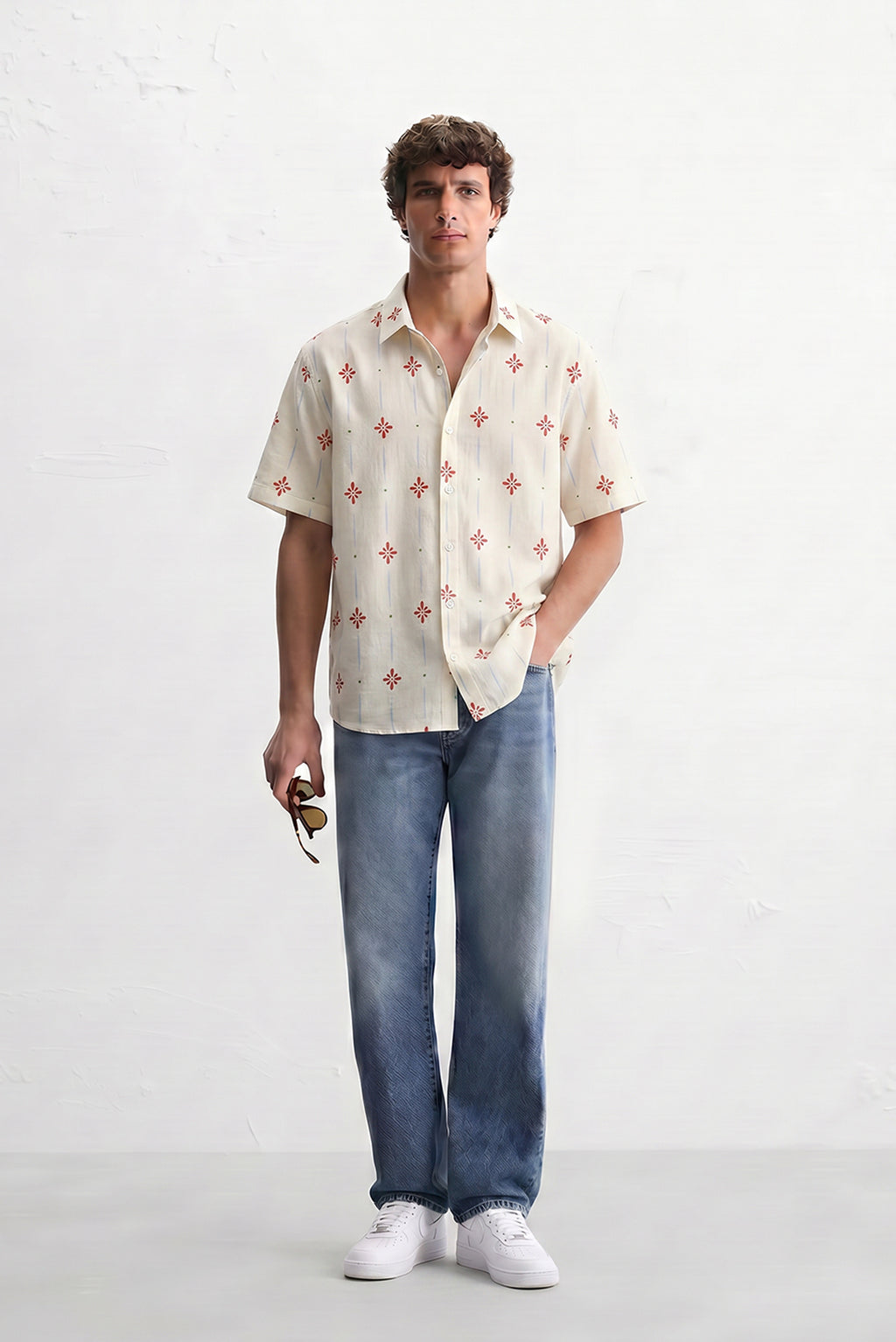 Beige Floral Stripe Shirt
