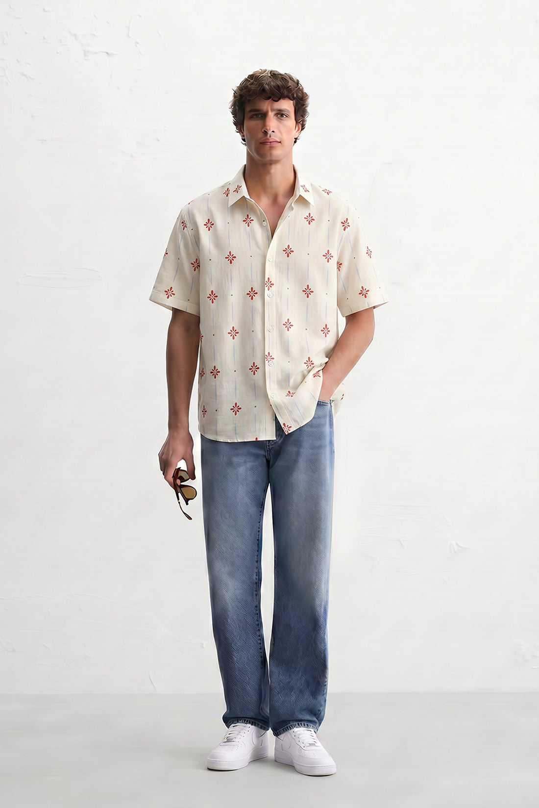Beige Floral Stripe Shirt