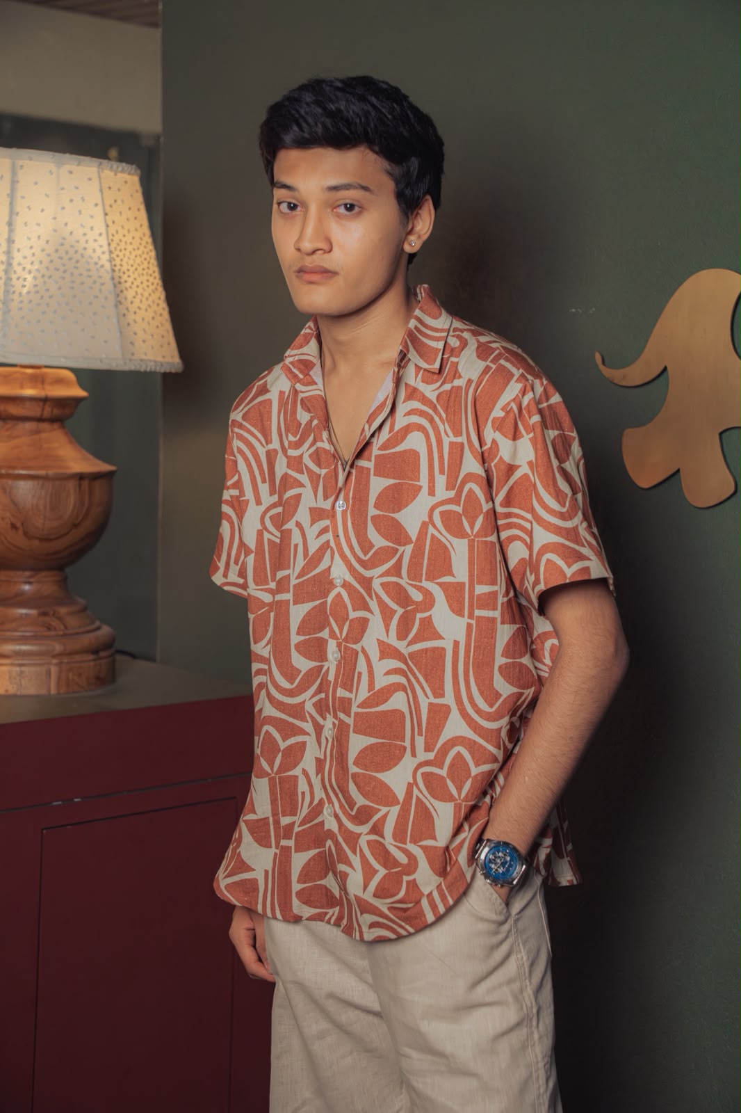 Cream & Mocha Abstract Print Shirt