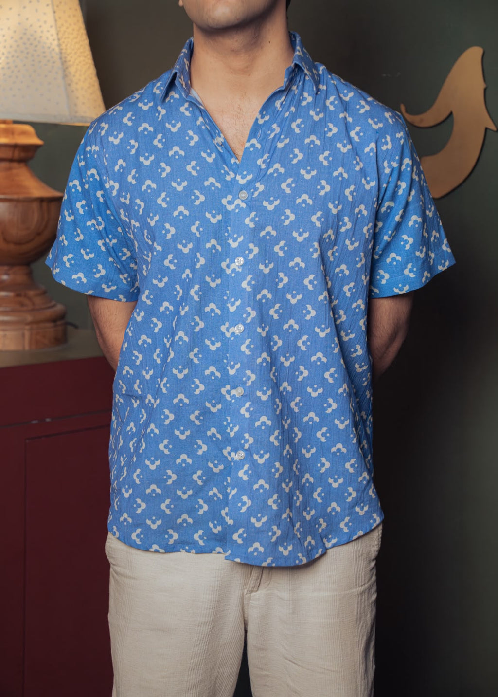 Blue Abstract Floral Print Shirt