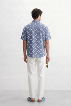 Blue Abstract Floral Print Shirt