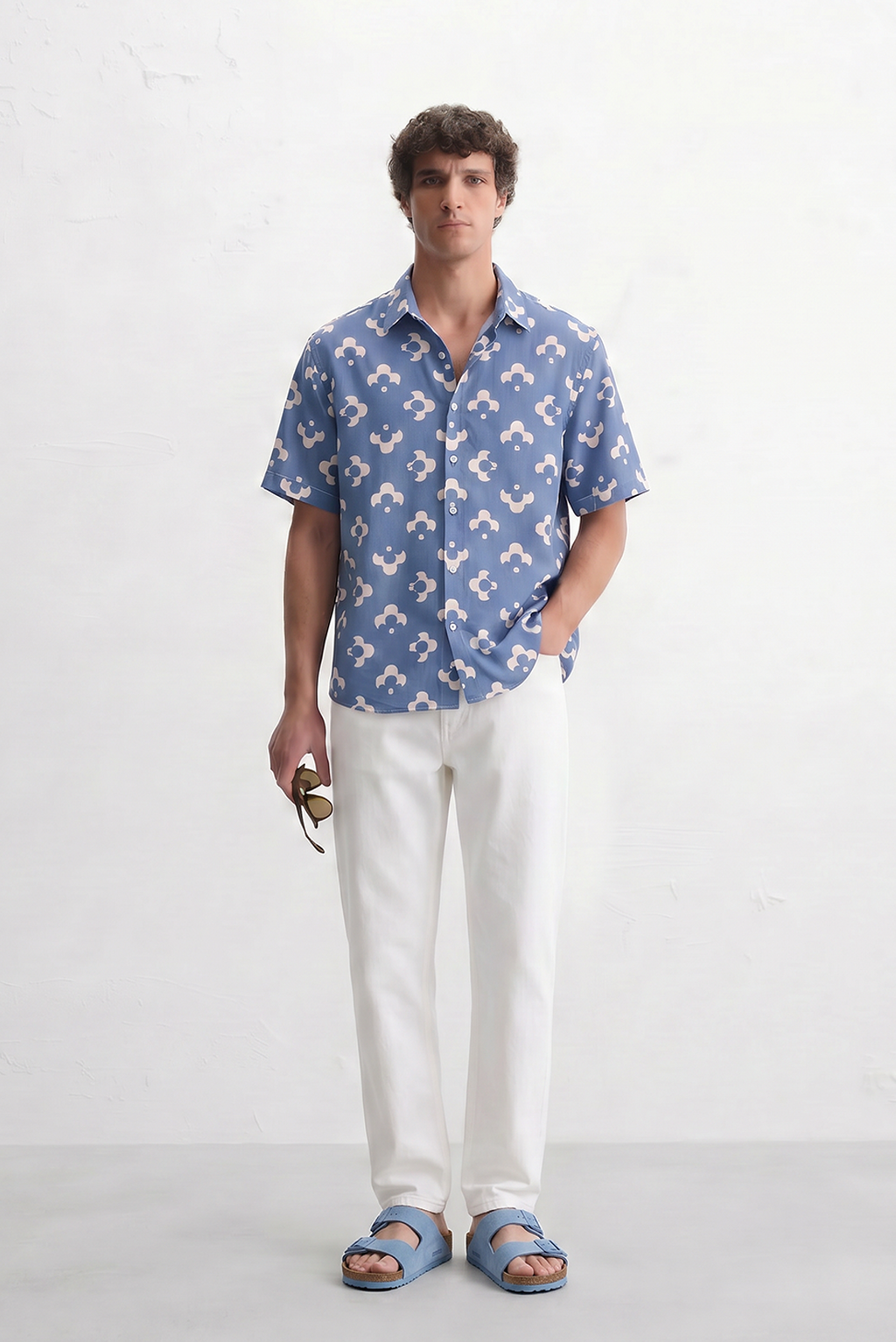 Blue Abstract Floral Print Shirt