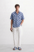Blue Abstract Floral Print Shirt