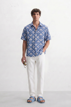 Blue Abstract Floral Print Shirt