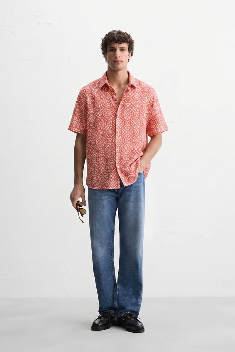 Rust Orange Vintage Floral Shirt