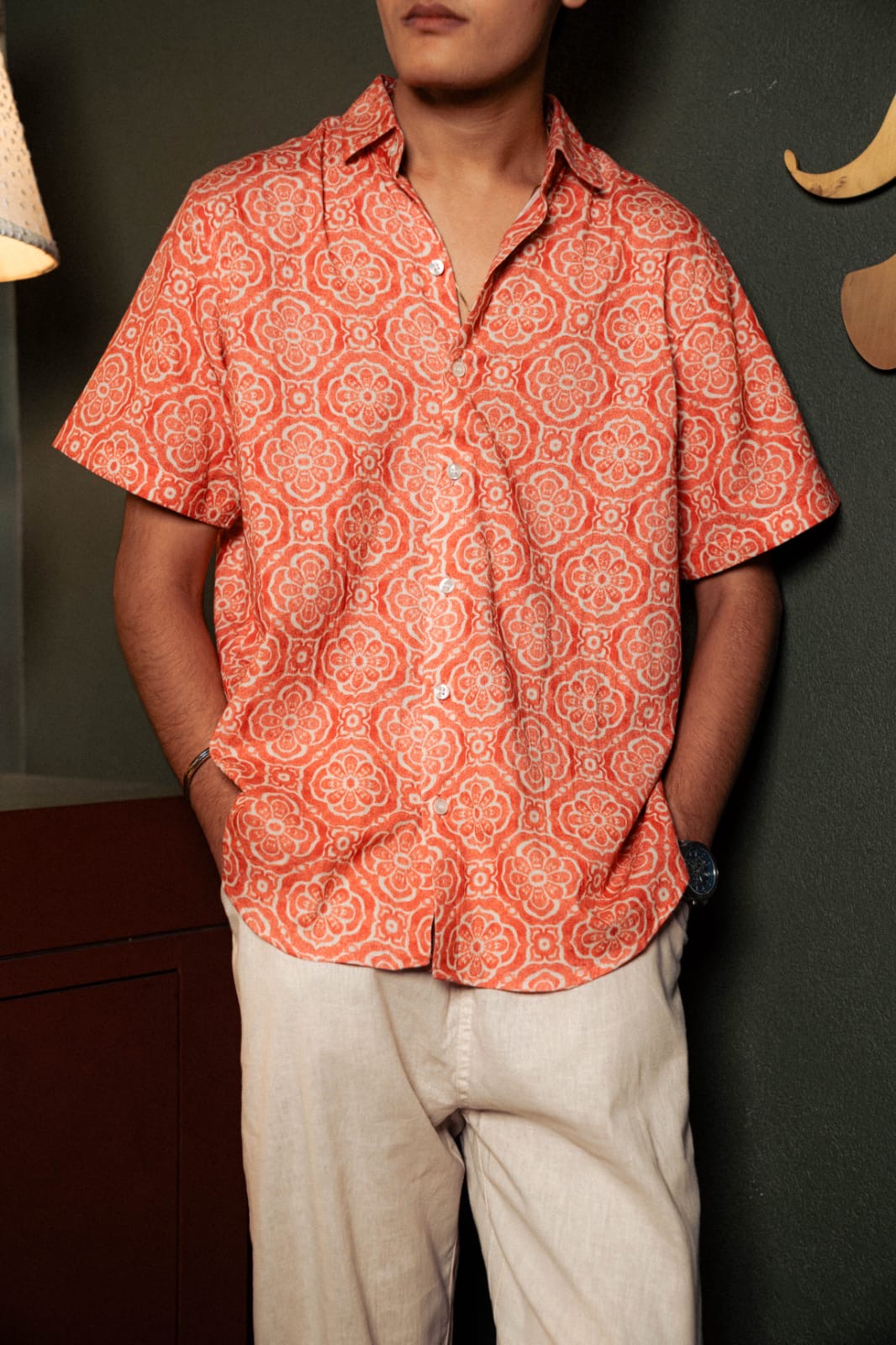 Rust Orange Vintage Floral Shirt