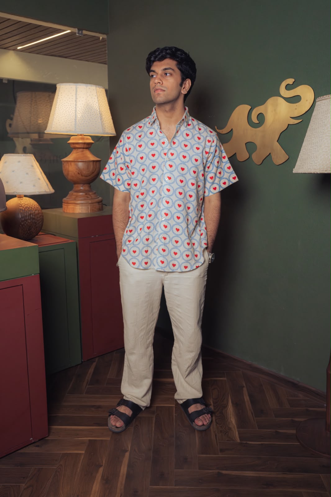 Beige Heart Motif Shirt