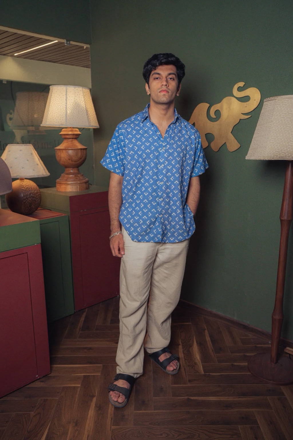 Blue Abstract Floral Print Shirt