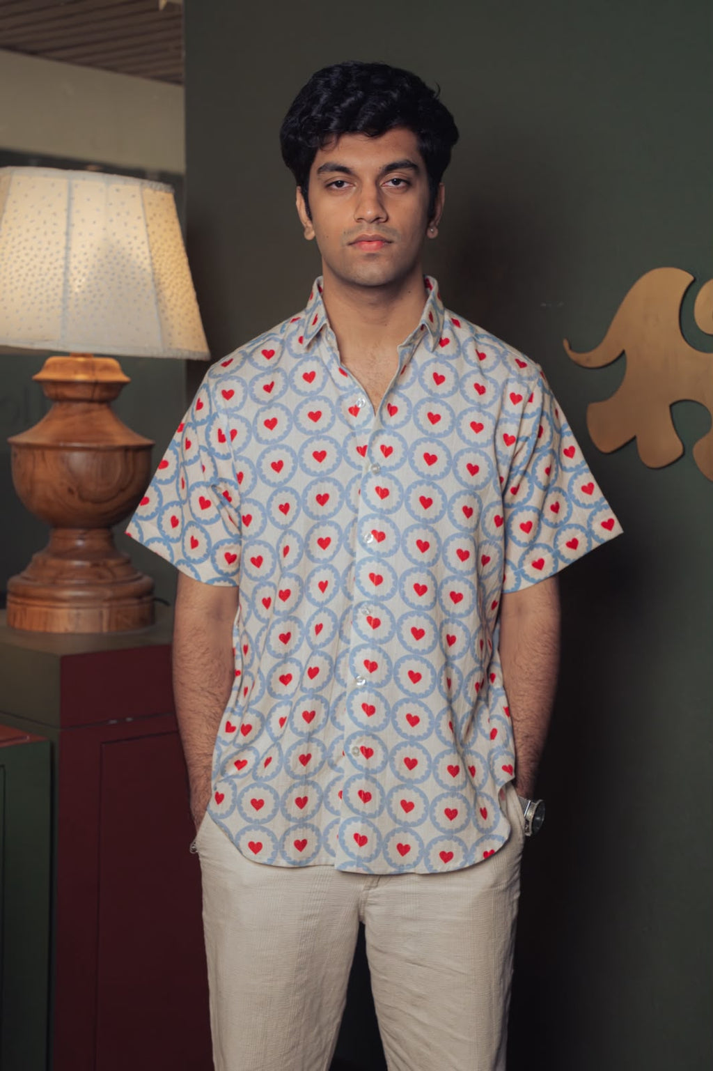 Beige Heart Motif Shirt