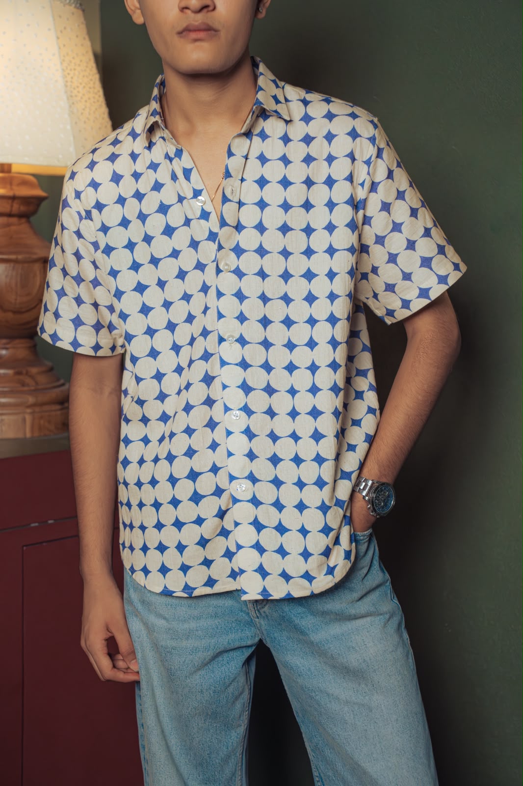 Blue & Beige Abstract Print Shirt